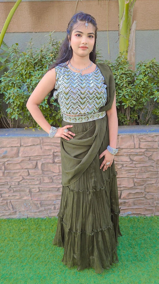 Elegant Olive Green Designer Co-Ord Set